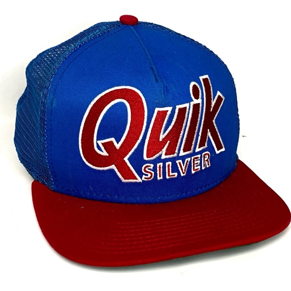 Quiksilver New Era Blue & Red Embroidered Spell Out Snap Back Trucker Hat Cap OS - Picture 2 of 8